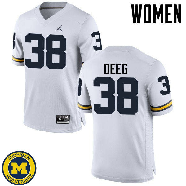 Womens University of Michigan #38 Bradley Deeg White Football Jersey